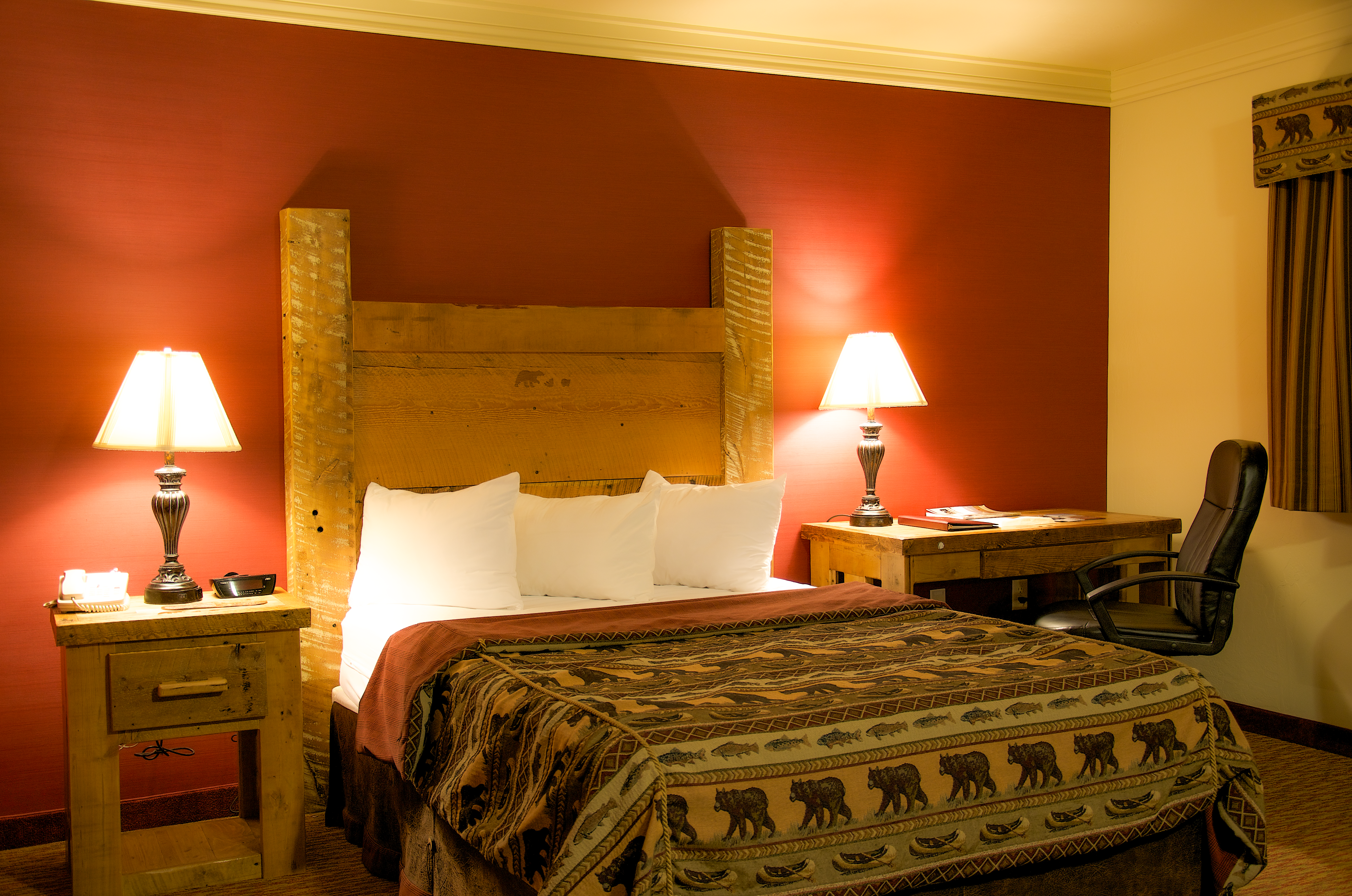 Comfortable guest room at Three Bear Lodge